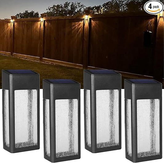GOODFOEVER 4 Pack Solar Fence Lights Solar Post Accent Light/Wall Light for Outdoor, Yard, Fence, Porch and Garage, Body in Aluminum and Glass Waterproof