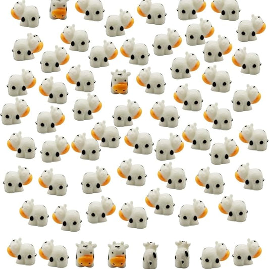 DoubleWood Mini Cow Figurines Set, 120 Pieces, Resin Mini Animals Decorations for Fairy Gardens and Miniature Landscapes (120, White)