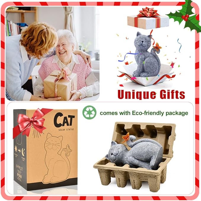 Nacome Solar Cat Outdoor Statues for Garden: Outside Decor with Butterfly Clearance for Yard Art Lawn Ornaments Porch Patio Balcony Home House - Birthday Gifts for Grandma Mom Women