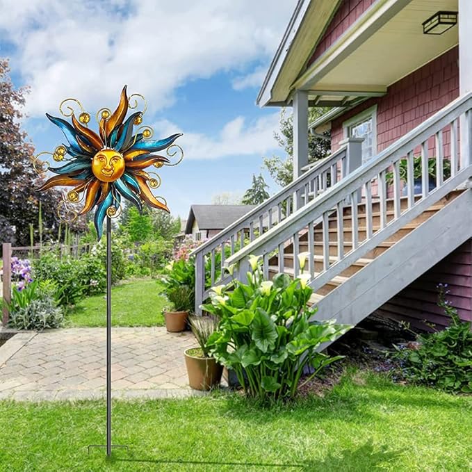 VEWOGARDEN Garden Solar Wind Spinner, Sun Outdoor Metal Wind Sculpture Yard Art Decor for Patio, Lawn & Garden