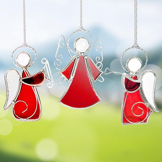 Angel Stained-Glass Sun-Catchers for Window Hangings,3PCS Handmade Stain Glass Angel Suncatchers Ornament for Women,Christmas Tree Decor Memorial Gifts for Mom