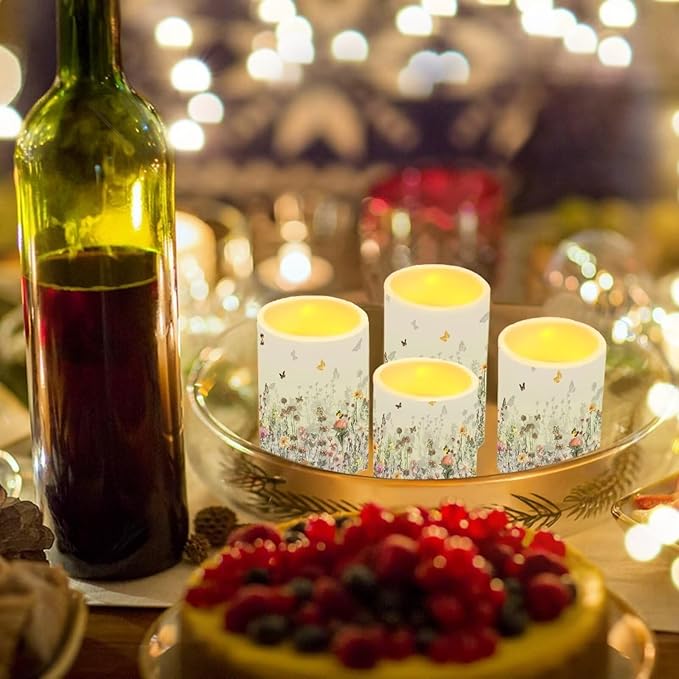 Flameless LED Candles Electric Candle Set with Remote Timer Color Changing Control Long Lasting for Table Centerpiece Home Indoor Wedding Decoration Set of 4, Flower Butterfly Grey