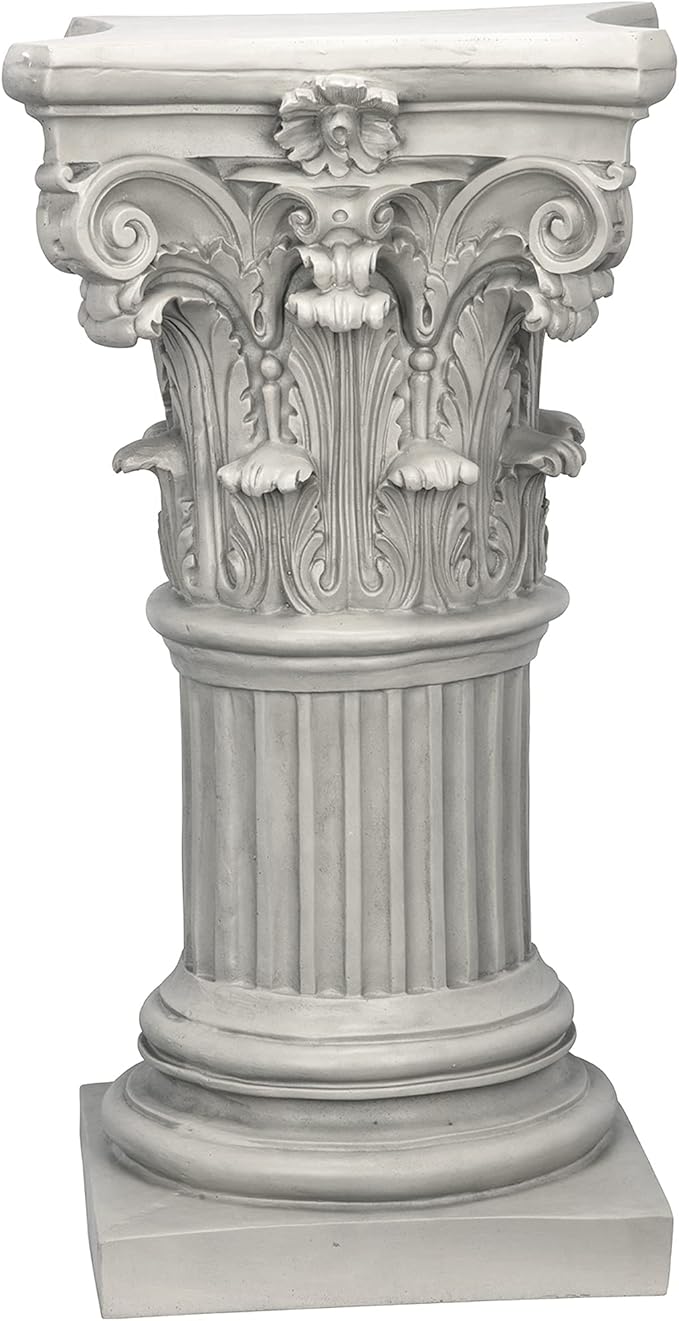 Design Toscano Corinthian Pedestal Column Plant Stand, Medium 29 Inch Tall, Cast Stone Resin, Antique Stone Finish