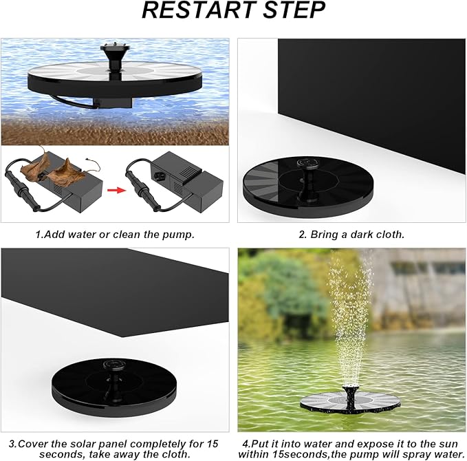 Solar Fountain Pump for Bird Bath, 1.4W Water Fountain with 6 Nozzles Solar Powered Fountain Pump for Bird Bath, Garden, Pond, Pool, Outdoor