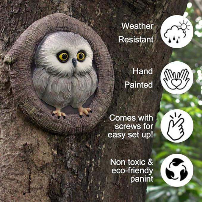 Owl Tree Hugger Whimsical Tree Sculpture Garden Statues Outdoor Tree Face Decor Garden Peeker Yard Art Decorations (Singel Owl)