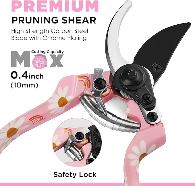 WORKPRO Aluminum Garden Tool Set, 4PCS Heavy Duty Hand Garden Tools with Box Include Trowel, Rake, Pruner, Garden Gloves, Pink, Garden Gifts