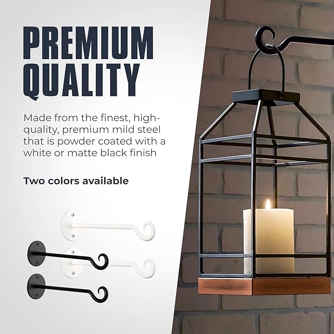 Monarch Abode Wall Mount Plant Hook Premium Metal Decorative Hanging Bracket for Plants Bird Feeders Planters Home Decor, Heavy Duty, 7.5 inch, Set of 2, Black