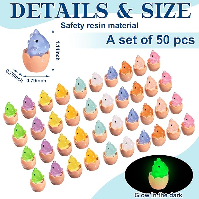 Libima 50 Pcs Mini Resin Luminous Dinosaur Figures Glow in The Dark Dinosaur Miniatures Resin Tiny Animal Figurines for Fairy Landscape Garden Aquarium Dollhouse Decor(Dinosaur)