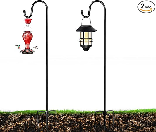 XDW-GIFTS Bird Feeder Pole for Outdoor, 2-Pack 45 Inch Shepherds Hooks Heavy Duty Garden Pole for Hanging Plant Basket, Solar Light Lanterns, Garden Plant Hanger Stands with 5 Base Prongs