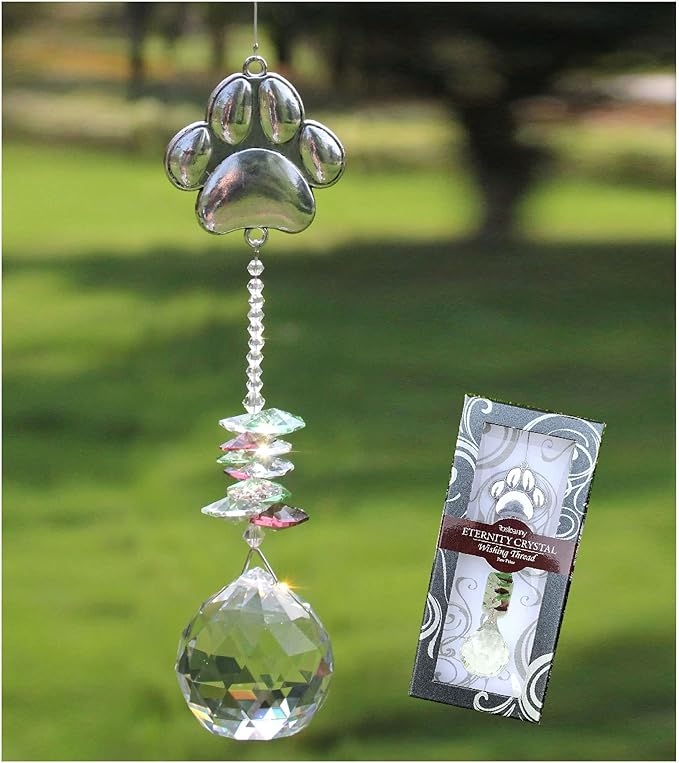 Paw Print Sun Catcher Crystals Prisms Hanging Garden Decor Pet Memorial Gifts Dog Remembrance Gift Loss Sympathy Rainbow Maker Suncatcher for Window Friend Birthday