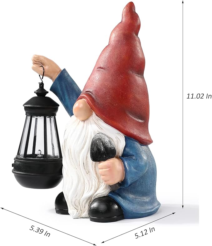 Garden Gnome Outdoor Decoration with Shovel Solar Gnomes Statue with Lantern LED Lights,Terrace Courtyard Lawn Patio Porch Decoration Christmas Housewarming Gift for Woman Mom