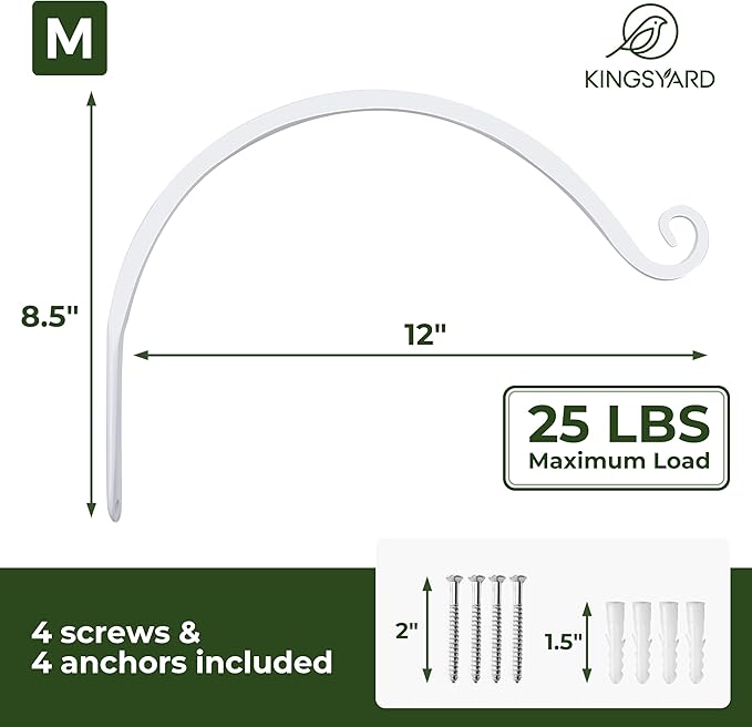 Kingsyard 2-Pack Wall Plant Hanger Outdoor - Heavy Duty Metal Hanging Bracket Hooks for Hanging Plant, Bird Feeders, Lanterns, Wind Chimes Outdoor & Indoor, 12-Inch/White