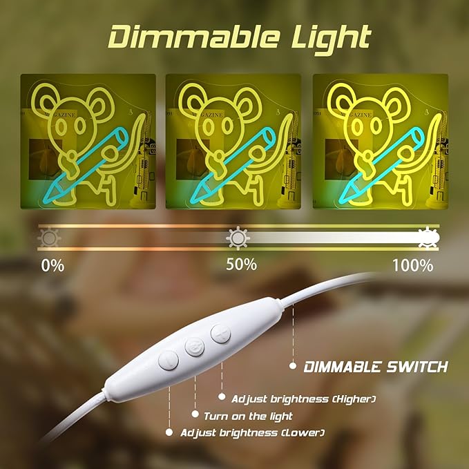 Pencil Mouse Neon Sign Yellow Led Neon Signs Classroom Neon Lights for Wall Decor Dimmable Light Up Sign for Classroom Bookstore Library Bookish Museum Teen Gifts (USB Powered 5V/2A)