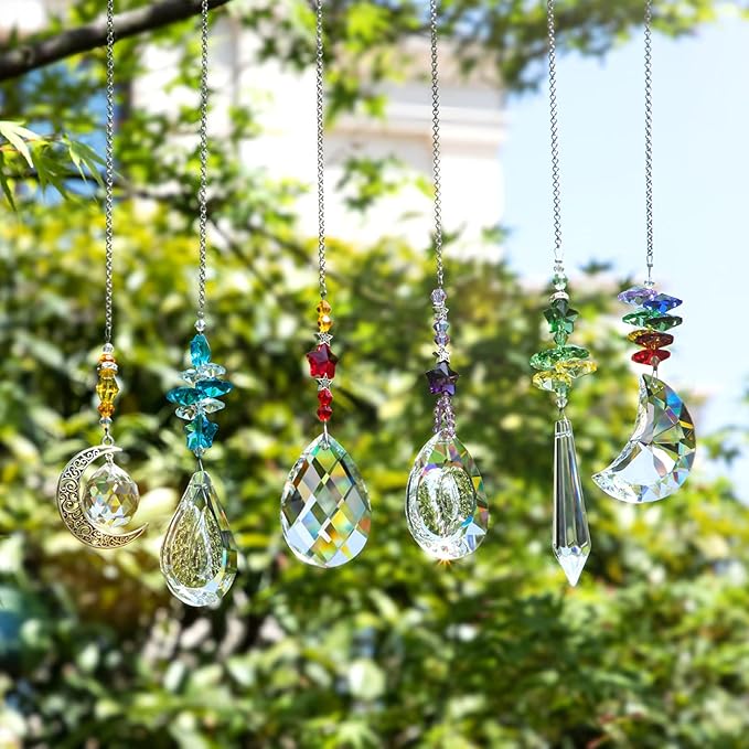 H&D HYALINE & DORA 6PCS Suncatchers Crystal Chandelier Prism Hanging Ornament for Window Home Garden,Rainbow Maker Crystal Pendant