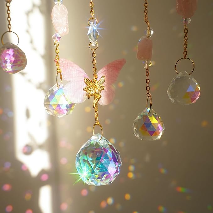 Butterfly Crystal Sun Catcher Hanging Good Luck Charms Suncatcher Room Decor Prism Rainbow Maker for Windows Home Office, Blessed Gift Ideas for Chrismas Thanksgiving Birthday