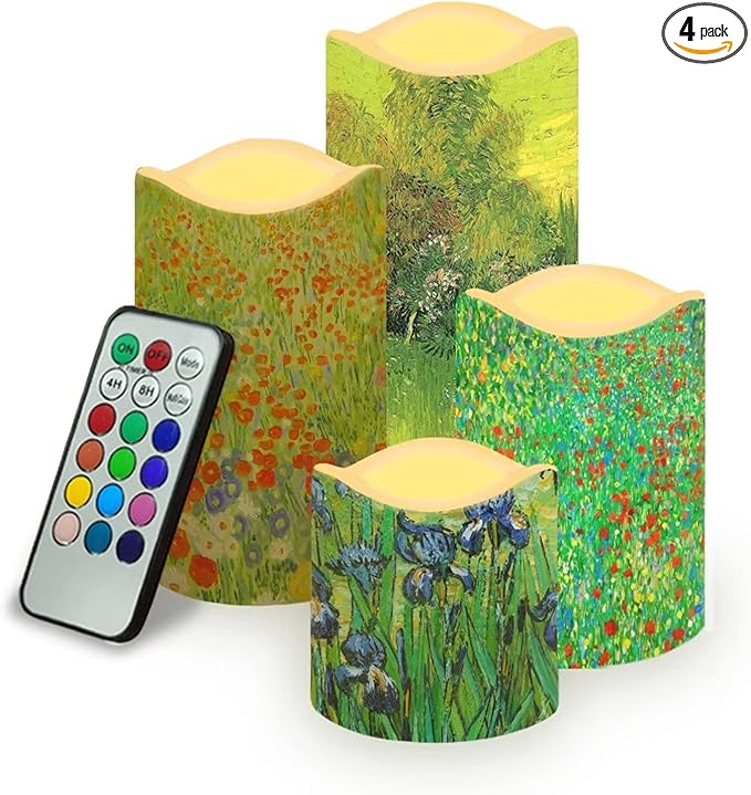 Ystardream Plastic Moving Flickering LED Candles with Remote Color Changing & Timer, 4 Packs Won't Melt Candles for Room Decor Accessories for Christmas Halloween