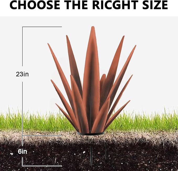 Enlarge Metal Plants Tequila Rustic Sculpture, Outdoor Patio Yard, Home Decor Hand Painted Agave Garden Statue, Outdoor Lawn Ornaments Yard Stakes for Mom Gift (1 Large coppery)