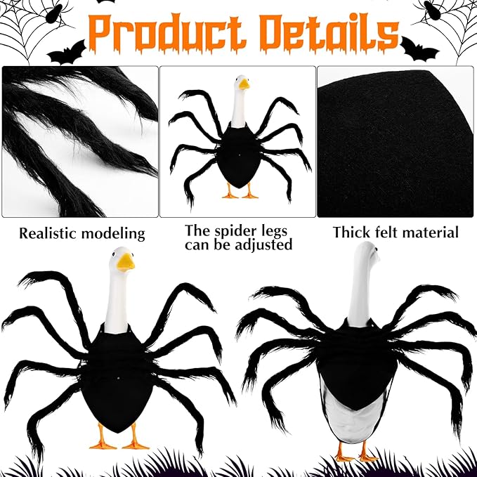 Halloween Goose Outfit Lawn Porch Goose Outfit Spider Bat Costume Plastic Goose Clothing for 23" Goose Halloween Outdoor Patio Yard Lawn Art Decoration (Spider)