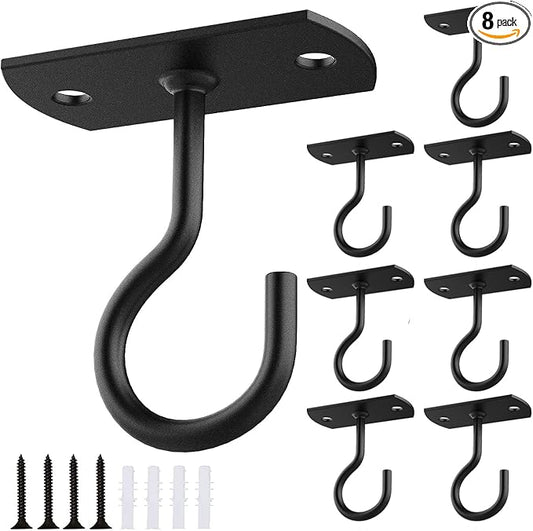 Ceiling Hooks for Hanging Plants 8Pack 2.5in,Wall Mount Hangers Plant Hooks,Wall Hooks for Plants,Lights,Planters,Lanterns,Hanging Bird Feeders,Wind Chimes,indoor&Outdoor Decoration Hooks Black