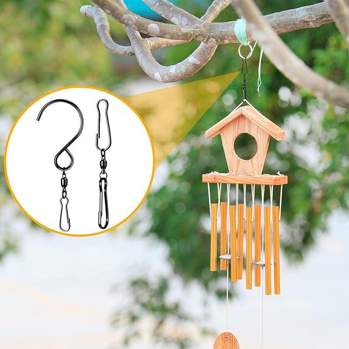 Jetec Wind Spinner Swivel Hooks 360 Degree Dual Spinning Windsock Chime Supplies Hanger Swivels Clip Hanging Hooks with Storage Box for Wind Spinners Supply, 2 Styles (Black,20 Pieces)