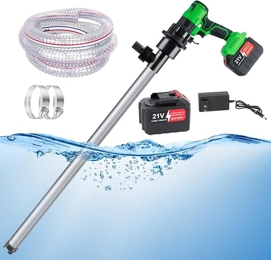 Updated Cordless Stick Water Transfer Pump With 21V Battery, 720GPH Portable Utility Water Pump (With Battery And Charger) Suitable for Garden, Pool, Pond, Deep Well Draining, Maximum Head 32FT