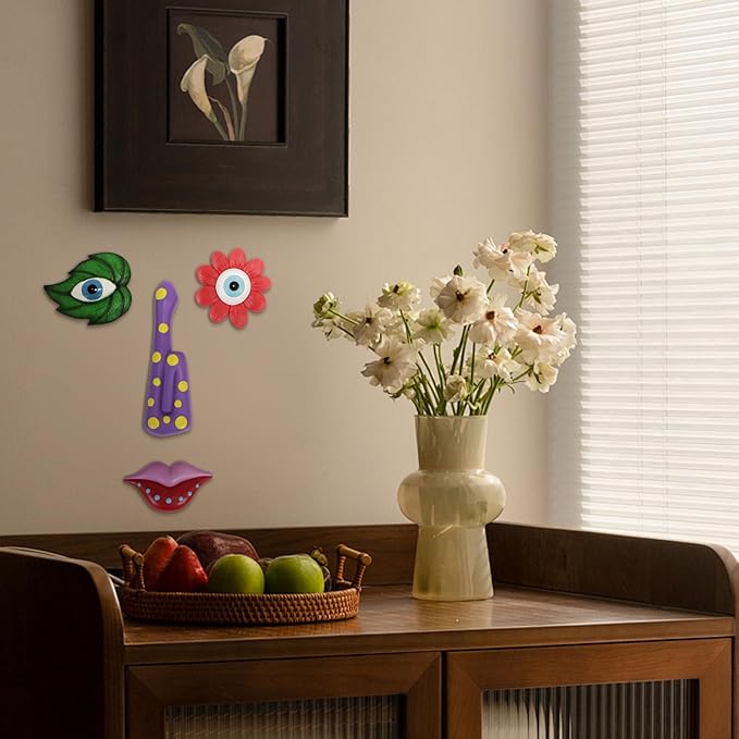 Tree Faces Decor Outdoor,Funny Tree Faces Sculpture,Colorful Fence Decorations Outdoor,Suitable for Yard and Garden Art Décor(1pcs, Colorful Leaves)