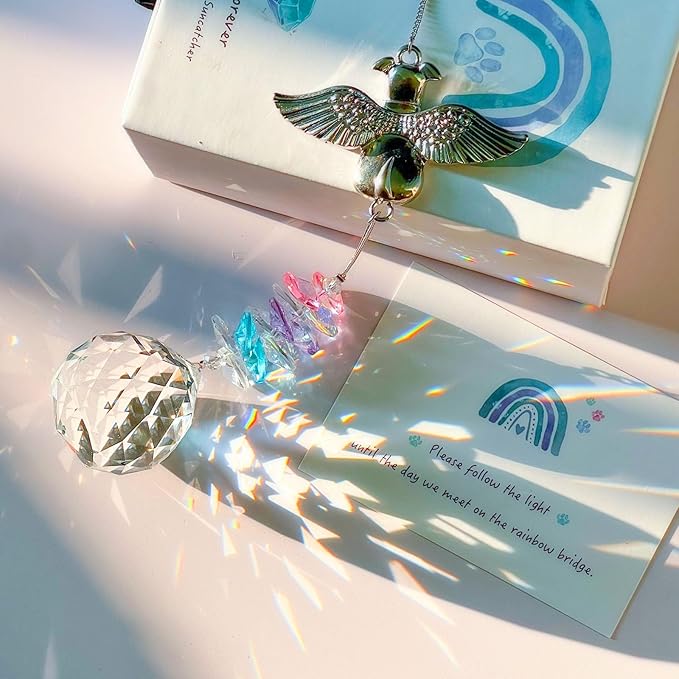 Loss of Dog Sympathy Gift - Dog Memorial Suncatcher, Pet Loss Crystals Prisms Rainbow Maker, Rainbow Bridge Dog Memorial Gifts, Passing Away Remembrance Sun Catcher, Pet Loss Bereavement Gift Idea