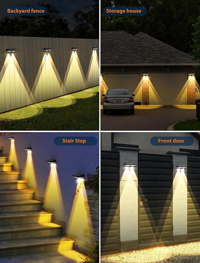 Solar Fence Lights ,Warm White & Cold White & Mixed Color 3 Modes Bright Lens LED Dusk to Dawn Deck Light, Fence Solar Lights Outdoor Waterproof,Solar Outdoor Lights for Backyard/Railing/Wall (16Pack)