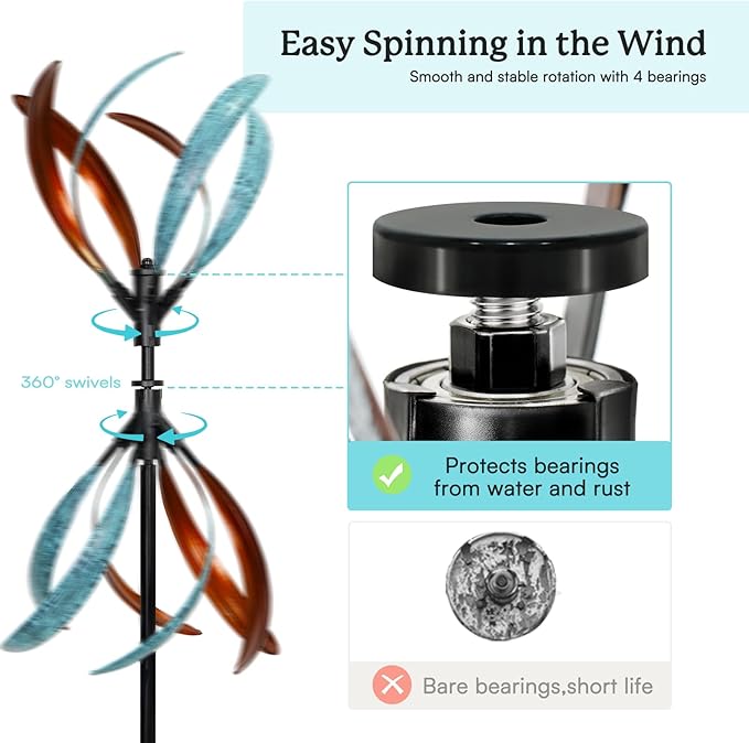 Wind Spinners Outdoor – Metal Large Wind Spinner with Stake for Yard and Garden, Garden Wind Sculptures & Spinners, Ideal Gift for Family (13'' W x 70.5'' H)
