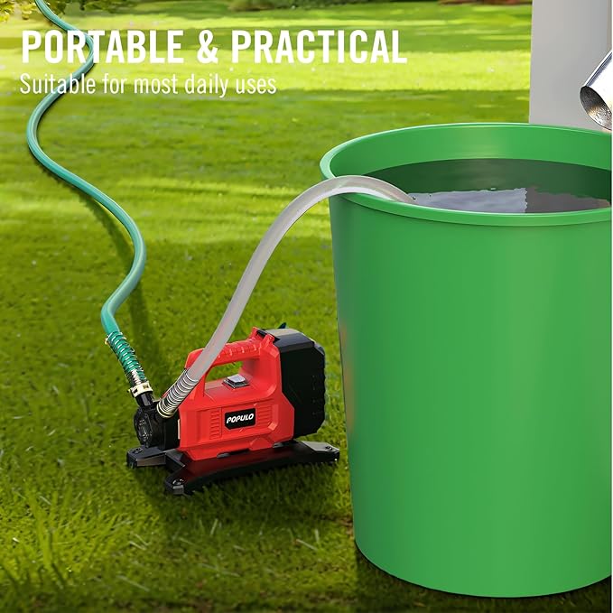 POPULO Hybrid Water Transfer Pump, 20V or 120V Portable Cordless Utility Pump, Upgraded 325 GPH Electric Transfer Water Pump with 4.0Ah Battery for Rain Barrel, RV, Tank, Irrigation, Ponds, Garden