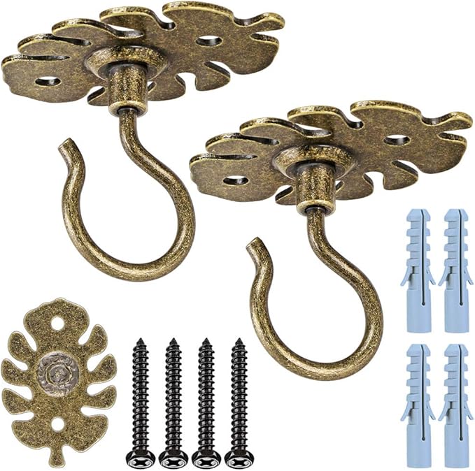 Dolibest Wall Mount Ceiling Hooks,Plant Hooks for Ceiling Metal Plant Bracket Iron Wall Mount Lanterns Hangers Hooks for Hanging Plants Lights, Outdoor Wire, Fairy Lights, Wind Chimes, Bronze(2PCS)