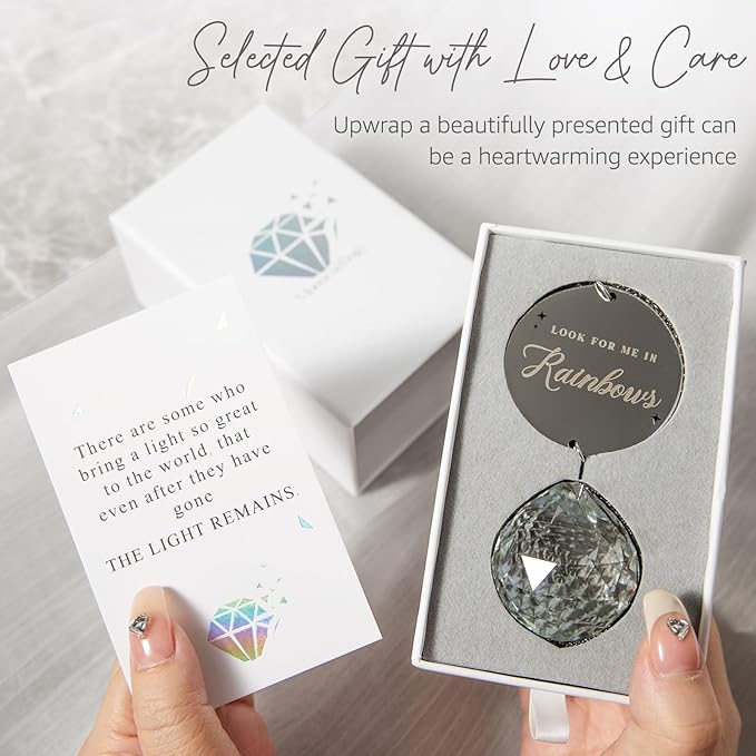 Memorial Gifts for Loss of Loved One, Unique Sympathy Idea, Clear Crystal Ball Grief Suncatcher, Rainbow Bereavement Box for Mom Dad Husband Son Daughter
