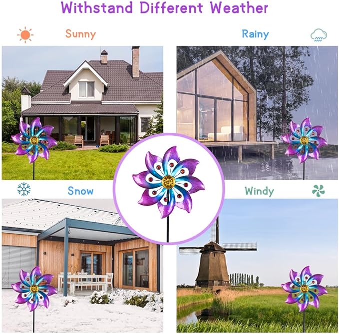 VEWOGARDEN Small Wind Spinners for Yard and Garden, Waterproof Metal Pinwheels Wind Spinners Outdoor Decor (Blue and Pink)