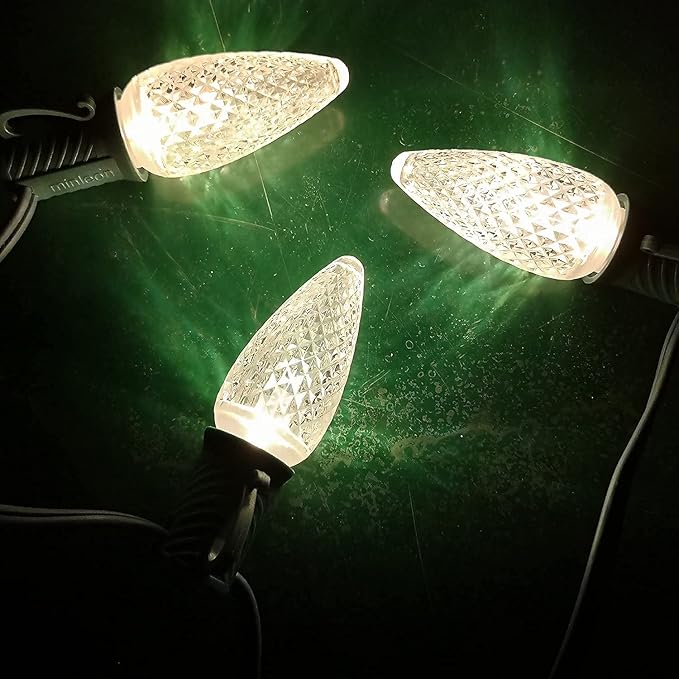 UL IP65 Set of 25 E17 C9 Sun Warm White Led Christmas Lights Replacement Bulbs, Waterproof Dimmable Colored Bulb for Christmas Decoration, Commercial Grade C9 LED Lights(Sun Warm White)