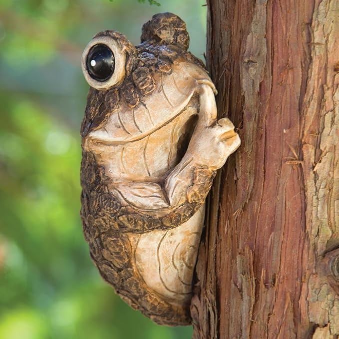 Bits and Pieces – Keep Quiet Frog Tree Peeker - Yard Decorations - Adorable Tree Sculpture - Garden Decoration - Garden Peeker Tree-Hugger Yard Art