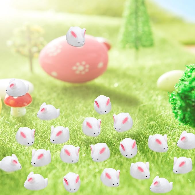Marsui 100 Pcs Bunny Miniatures Figurines Rabbit Miniature Accessories Easter Garden Landscape Garden Rabbit for Easter Garden Accessories Dollhouses Decoration(Cute Rabbit)