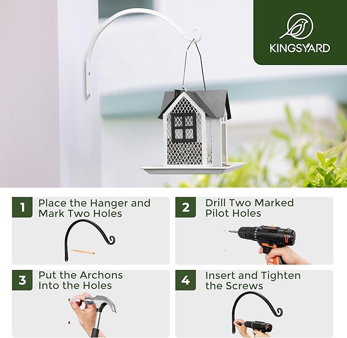 Kingsyard 2-Pack Wall Plant Hanger Outdoor - Heavy Duty Metal Hanging Bracket Hooks for Hanging Plant, Bird Feeders, Lanterns, Wind Chimes Outdoor & Indoor, 12-Inch/White