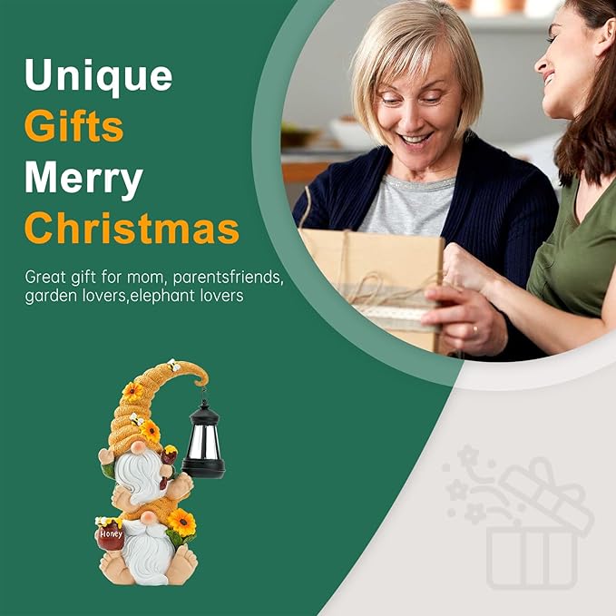 Garden Gnome Statue with Solar Lights – Large Outdoor Sculptures for Patio, Lawn, Yard – Ideal Gifts for Moms, Women, Grandma, Mother’s Day, Birthdays, – Funny Double Gnome Decoration for Housewarming