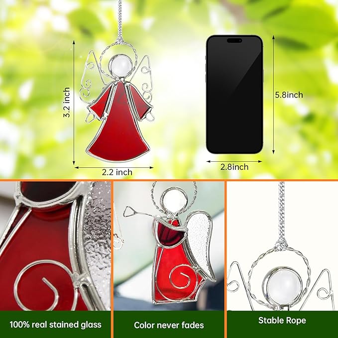 Angel Stained-Glass Sun-Catchers for Window Hangings,3PCS Handmade Stain Glass Angel Suncatchers Ornament for Women,Christmas Tree Decor Memorial Gifts for Mom