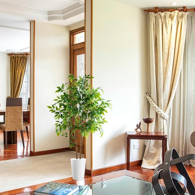 Artificial Ficus Tree, 5ft Tall Fake Ficus Tree with Basket, Faux Plant for Indoor Outdoor Home Livingroom Office Garden Porch Décor