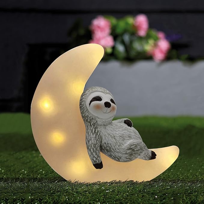 Garden Sloth Statues Outdoor Decor, Solar Powered Resin Lawn Ornaments with 8 LEDs Warm White, Outdoor Decoration for Patio Yard Lawn Porch Housewarming Garden Gift