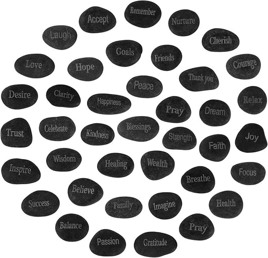 Fabbay Engraved Inspirational Stones Encouragement Motivational Rocks with Words Garden Positive Gift for Christmas Thanksgiving(Black,40 Pcs)