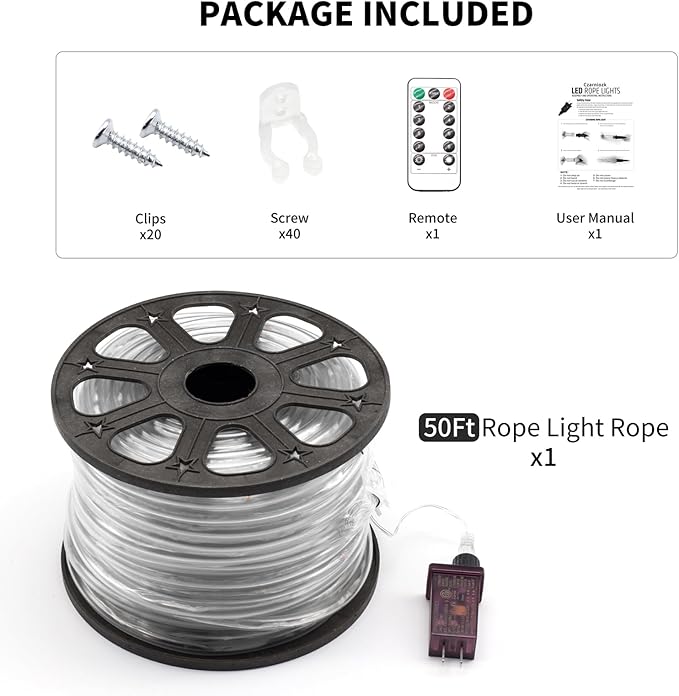 LED Rope Lights for Outside 50Ft Waterproof Led Rope Lighting 214 LEDs 110V 8 Modes Remote Control Timer Led Strip Light for Indoor Outdoor Party Holiday Garden Decoration (Multicolor)