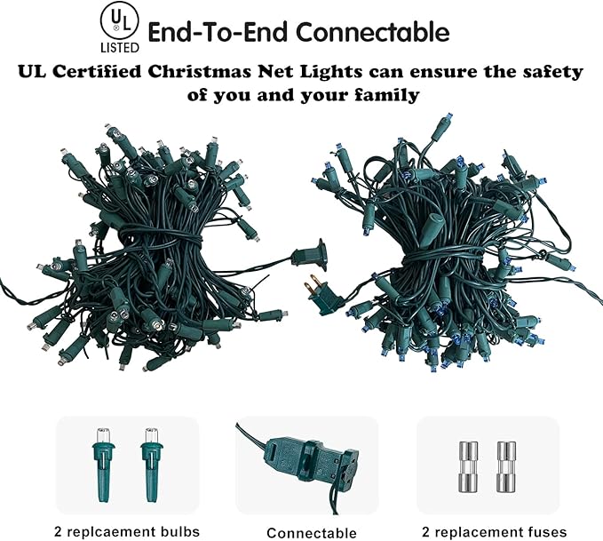 LED Christmas Net Lights Outdoor Christmas Decorations for Bushes,100LED 5ftx5ft Connectable Green Wire Net Christmas Lights for Outdoor indoor Yard Mesh Shrub Tree Decor ,UL Certified(Multicolor)