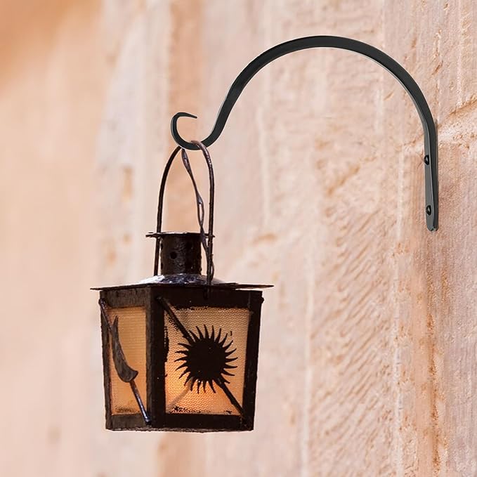 Worth Garden 6-Pack 10" Plant Hanger Bracket - Hand-Forged Wrought Iron Powder-Coated Heavy Duty Wall Hooks - Black Curved Plant Hanging Hooks for Bird Feeders, Flower Baskets, Indoor & Outdoor Use