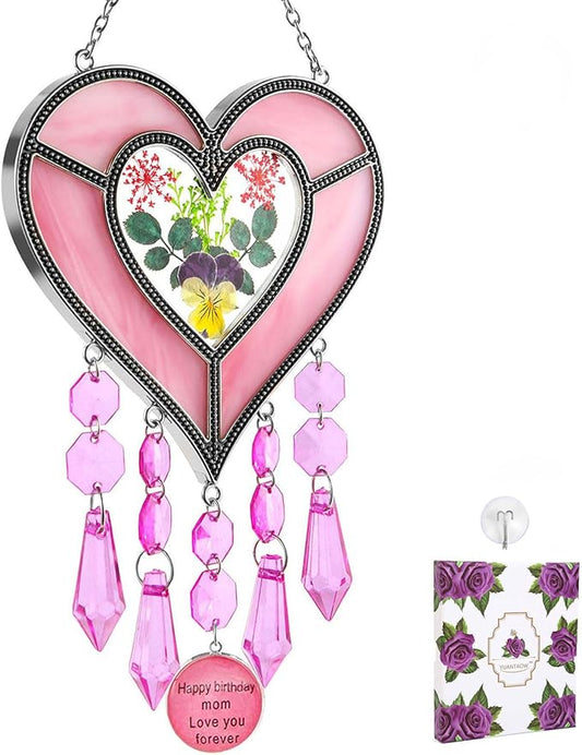 Mom's Birthday Gift Cool Pink Glass Heart Sun Catcher