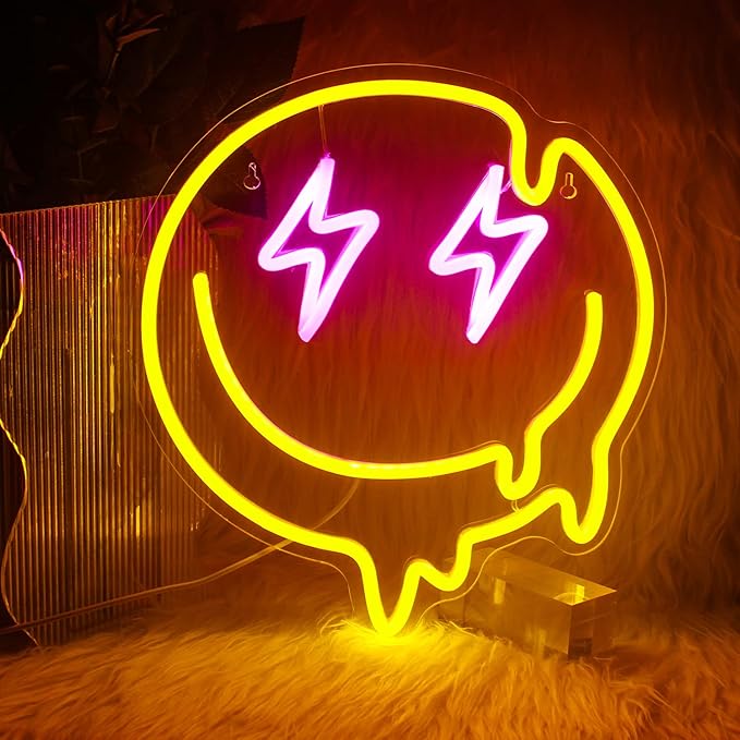 LED Smile Faces Neon Light Signs USB Powered for Wall Bedroom Kids Room Holiday Party Decoration Gifts (Yellow)