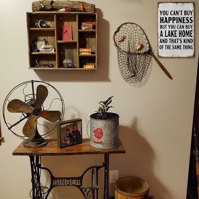 Lake House Decor For The Home Fishing Cabin Metal Tin Sign Outdoor You Can'T Buy Happiness But You Can Buy A Lake Home Signs Lake Life Wall Decor Lake House Gifts 12 X 8 Inch