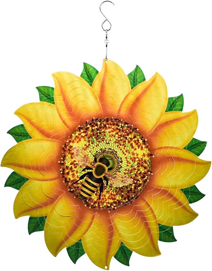 Sunflower Wind Spinner Metal Garden Decor Outdoor 3D Stainless Steel Sculptures Kinetic Hanging Whirligigs Yard Art Decorations Backyard Indoor Patio Lawn Ornaments Clearance Sun Catcher Windmill