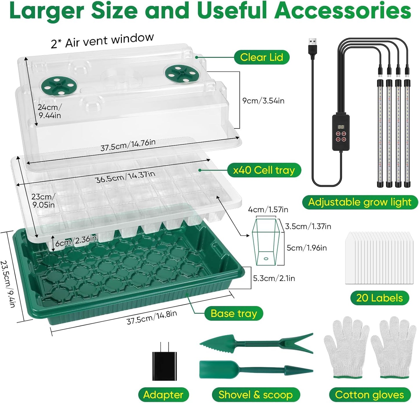 BlumWay Seed Starter Tray with Grow Light,80-Cells Seedling Tray with Humidity Dome/Indoor Grow Kit,1-24 Hours Timed Light Plant Starter Set,White&Blue&Red Grow Light